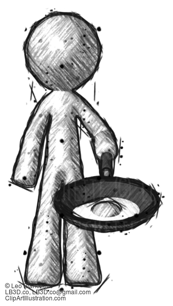 Sketch Design Mascot Man Frying Egg In Pan Or Wok #486