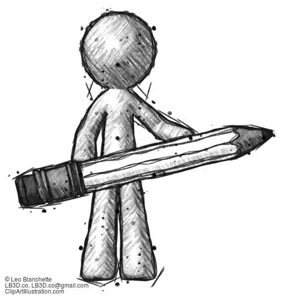 Sketch Design Mascot Man Writer Or Blogger Holding Large Pencil #491