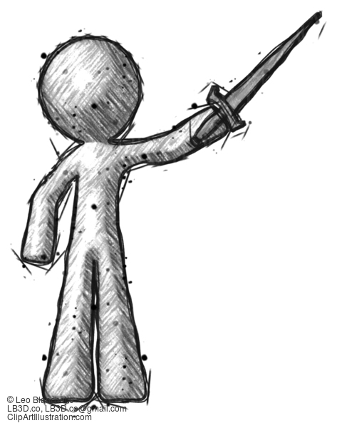 Sketch Design Mascot Man Holding Sword In The Air Victoriously #492