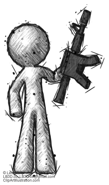 Sketch Design Mascot Man Holding Automatic Gun #497