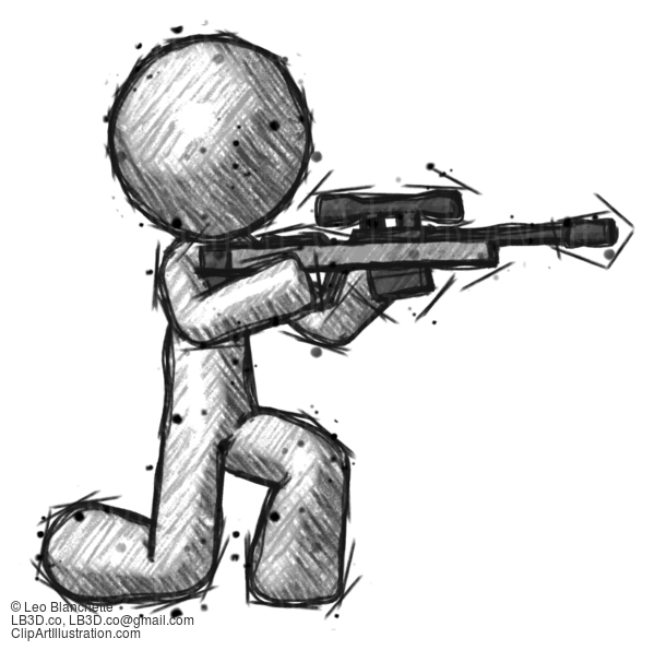 Sketch Design Mascot Man Kneeling Shooting Sniper Rifle #502