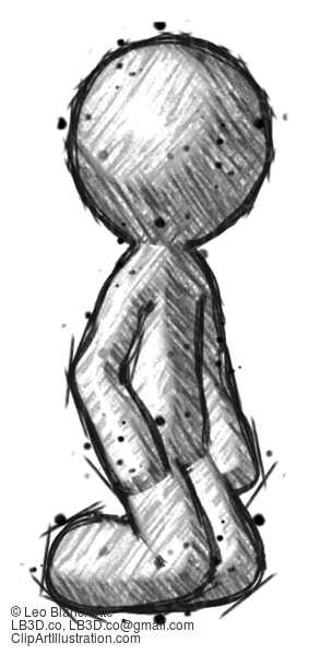 Sketch Design Mascot Man Kneeling Angle View Right #503