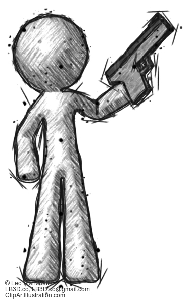 Sketch Design Mascot Man Holding Handgun #504