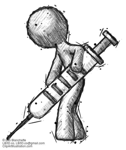 Sketch Design Mascot Man Using Syringe Giving Injection #511