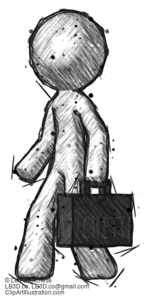 Sketch Design Mascot Man Walking With Briefcase To The Left #514