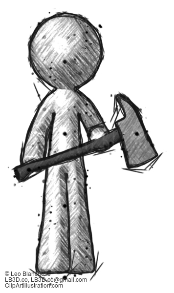 Sketch Design Mascot Man Holding Fire Fighter’S Ax #515