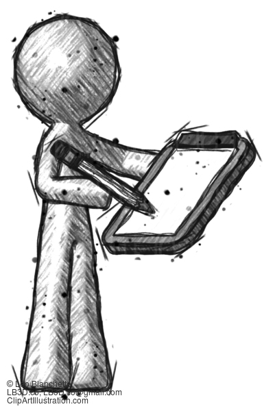 Sketch Design Mascot Man Using Clipboard And Pencil #520