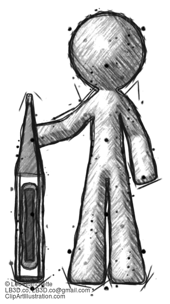 Sketch Design Mascot Man Standing With Large Thermometer #525