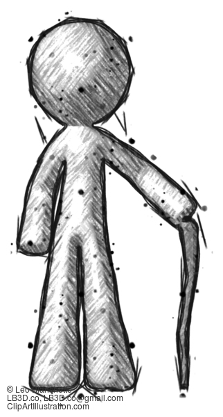 Sketch Design Mascot Man Standing With Hiking Stick #526