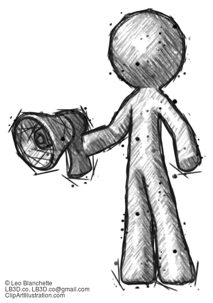 Sketch Design Mascot Man Holding Megaphone Bullhorn Facing Right #530