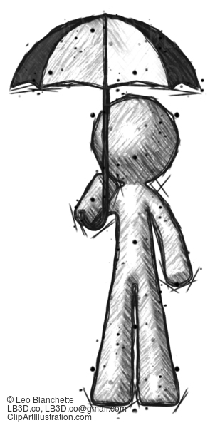 Sketch Design Mascot Man Holding Umbrella #542