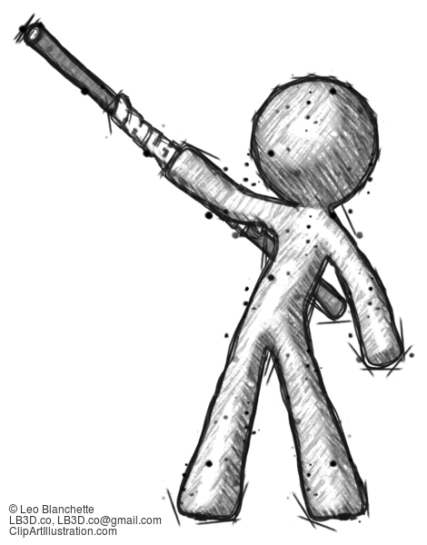 Sketch Design Mascot Man Bo Staff Pointing Up Pose #545