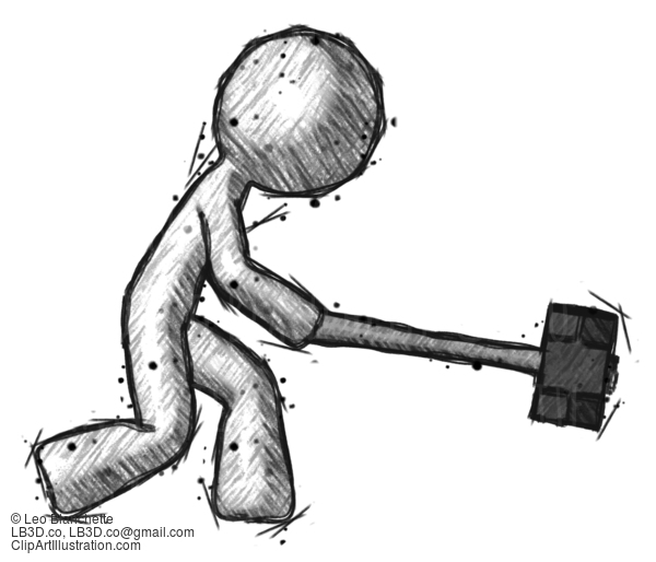 Sketch Design Mascot Man Hitting With Sledgehammer, Or Smashing Something #556