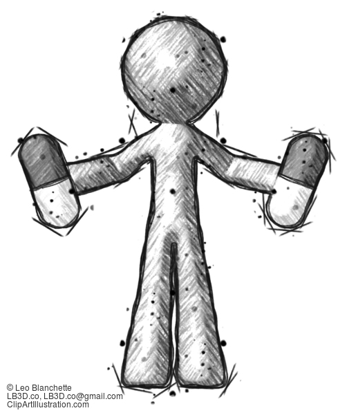 Sketch Design Mascot Man Holding Pills #559