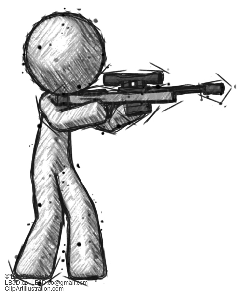 Sketch Design Mascot Man Shooting Sniper Rifle #561