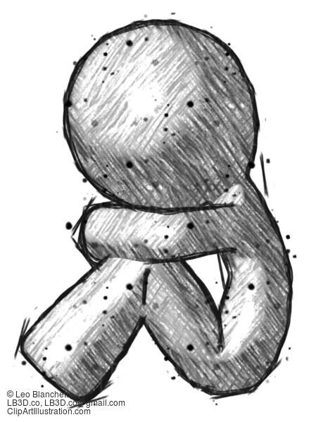 Sketch Design Mascot Man Sitting With Head Down Facing Sideways Left #562