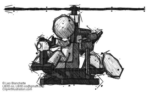 Sketch Design Mascot Man Flying In Gyrocopter Front Side Angle View #575