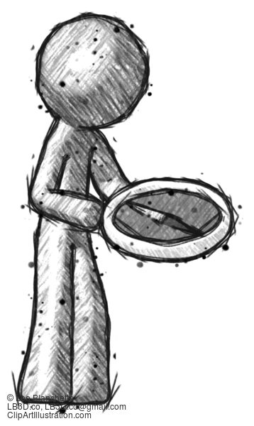 Sketch Design Mascot Man Looking At Large Compass Facing Right #576