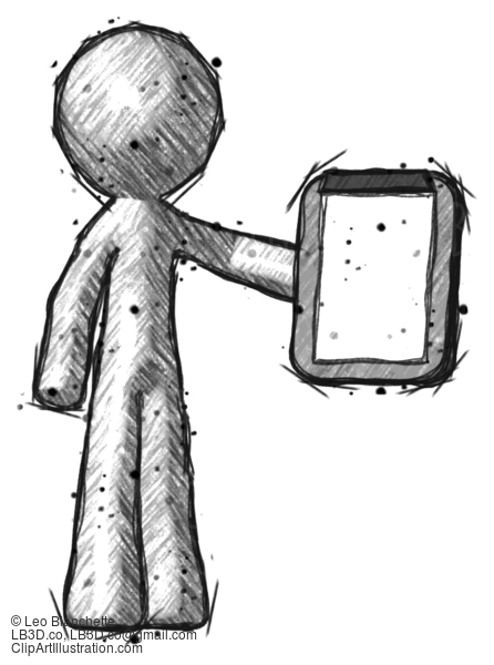 Sketch Design Mascot Man Showing Clipboard To Viewer #577