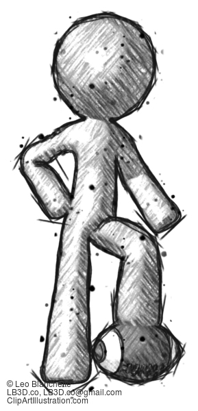 Sketch Design Mascot Man Standing With Foot On Football #579