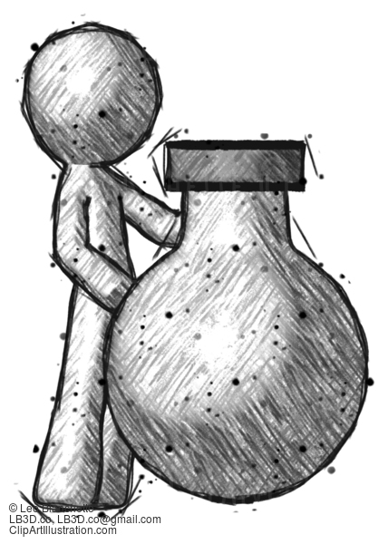 Sketch Design Mascot Man Standing Beside Large Round Flask Or Beaker #585