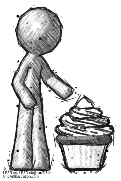 Sketch Design Mascot Man With Giant Cupcake Dessert #590