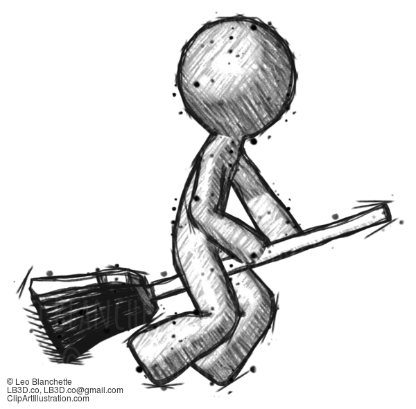 Sketch Design Mascot Man Flying On Broom #598