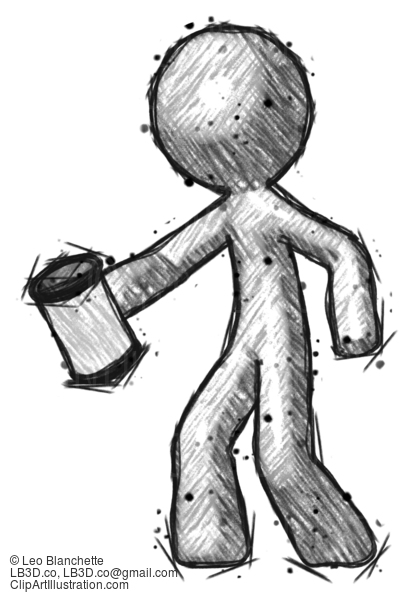 Sketch Design Mascot Man Begger Holding Can Begging Or Asking For Charity Facing Left #602