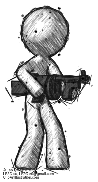 Sketch Design Mascot Man Tommy Gun Gangster Shooting Pose #610