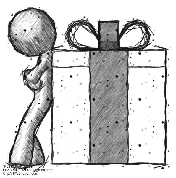 Sketch Design Mascot Man Gift Concept - Leaning Against Large Present #611