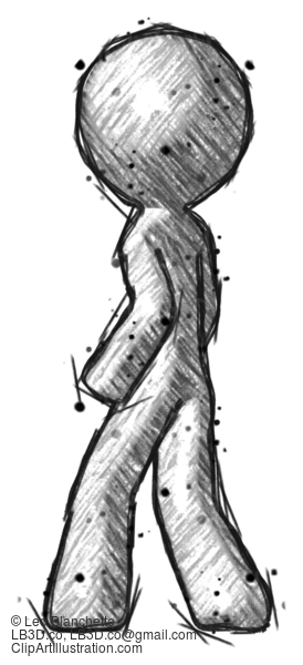 Sketch Design Mascot Man Walking Away Direction Left View #612