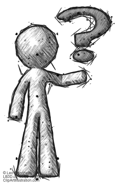 Sketch Design Mascot Man Holding Question Mark To Right #616