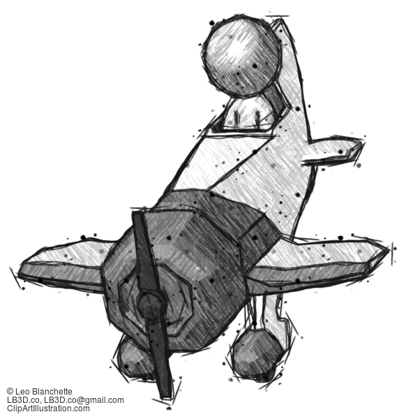 Sketch Design Mascot Man In Geebee Stunt Plane Descending Front Angle View #617