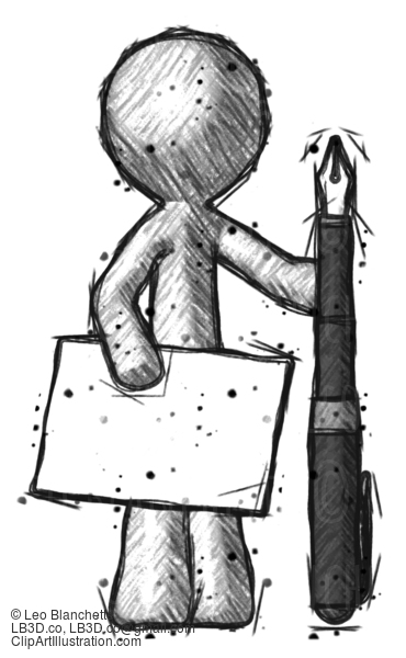 Sketch Design Mascot Man Holding Large Envelope And Calligraphy Pen #620