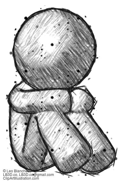 Sketch Design Mascot Man Sitting With Head Down Facing Angle Right #622