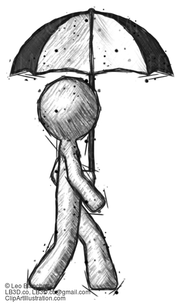 Sketch Design Mascot Man Woman Walking With Umbrella #627