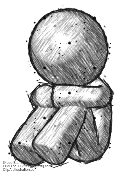 Sketch Design Mascot Man Sitting With Head Down Facing Angle Left #629