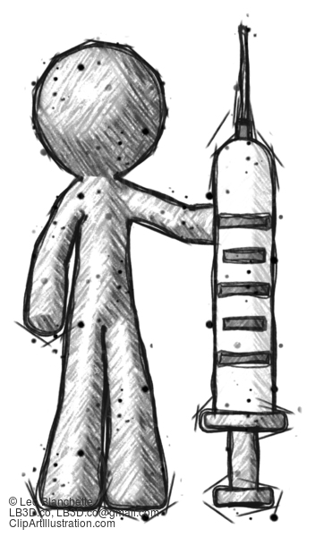 Sketch Design Mascot Man Holding Large Syringe #632