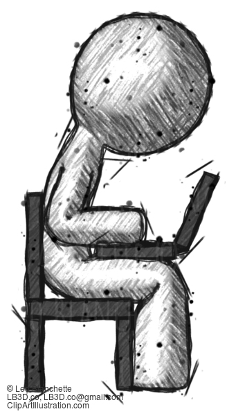 Sketch Design Mascot Man Using Laptop Computer While Sitting In Chair View From Side #634