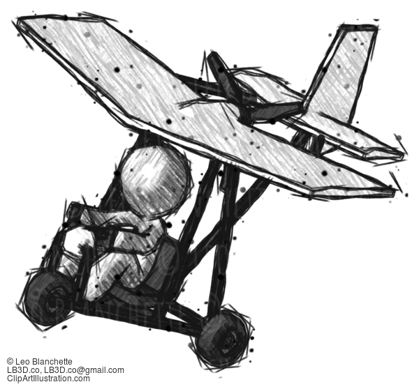 Sketch Design Mascot Man In Ultralight Aircraft Top Side View #638