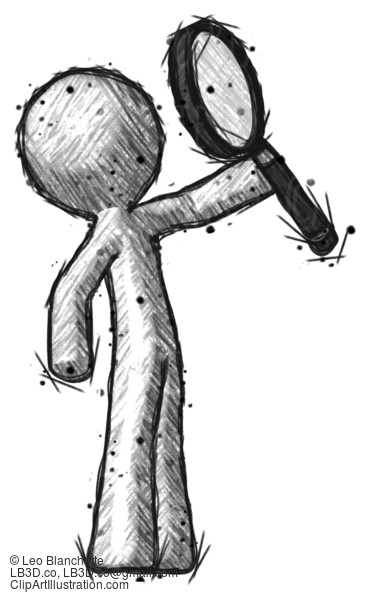 Sketch Design Mascot Man Inspecting With Large Magnifying Glass Facing Up #644