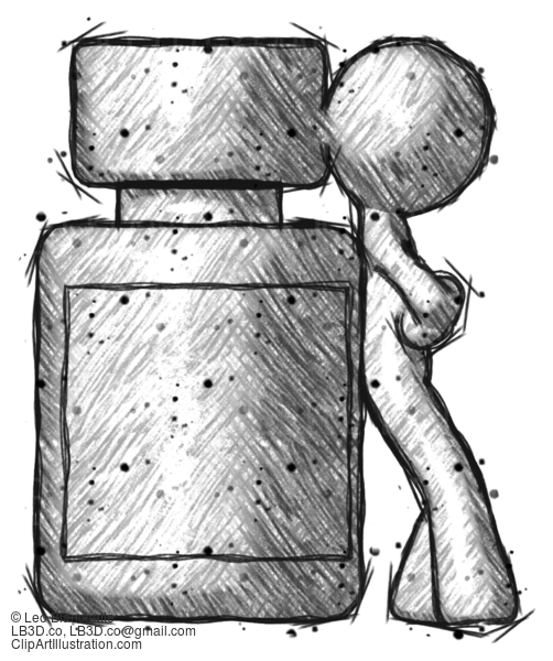 Sketch Design Mascot Man Leaning Against Large Medicine Bottle #647