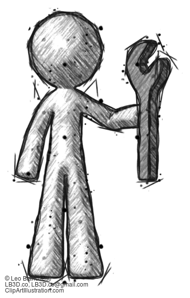 Sketch Design Mascot Man Holding Wrench Ready To Repair Or Work #648