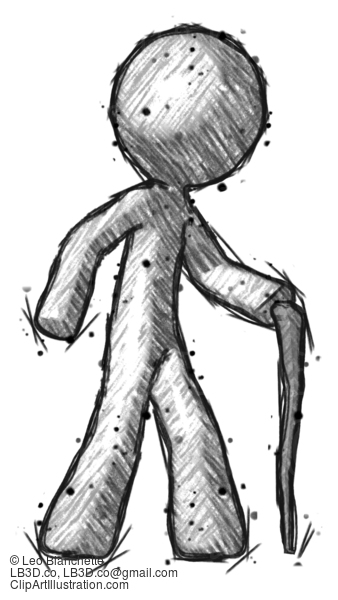 Sketch Design Mascot Man Walking With Hiking Stick #649