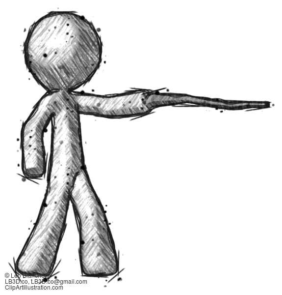 Sketch Design Mascot Man Pointing With Hiking Stick #651