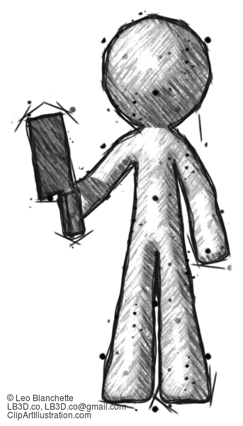 Sketch Design Mascot Man Holding Meat Cleaver #652