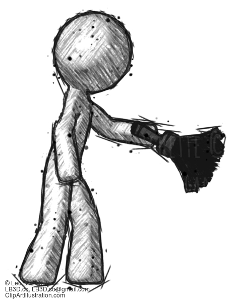 Sketch Design Mascot Man Dusting With Feather Duster Downwards #657