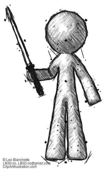 Sketch Design Mascot Man Standing Up With Ninja Sword Katana #665