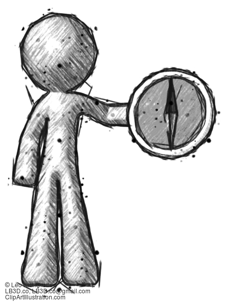 Sketch Design Mascot Man Holding A Large Compass #667