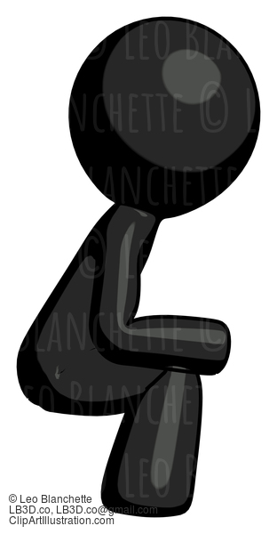 Black Design Mascot Man Squatting Facing Right #10434